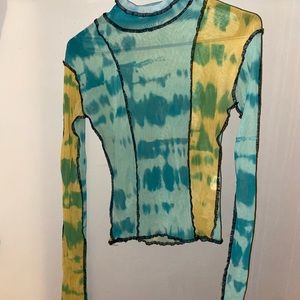Large Sheer Color block Mesh Crop Top